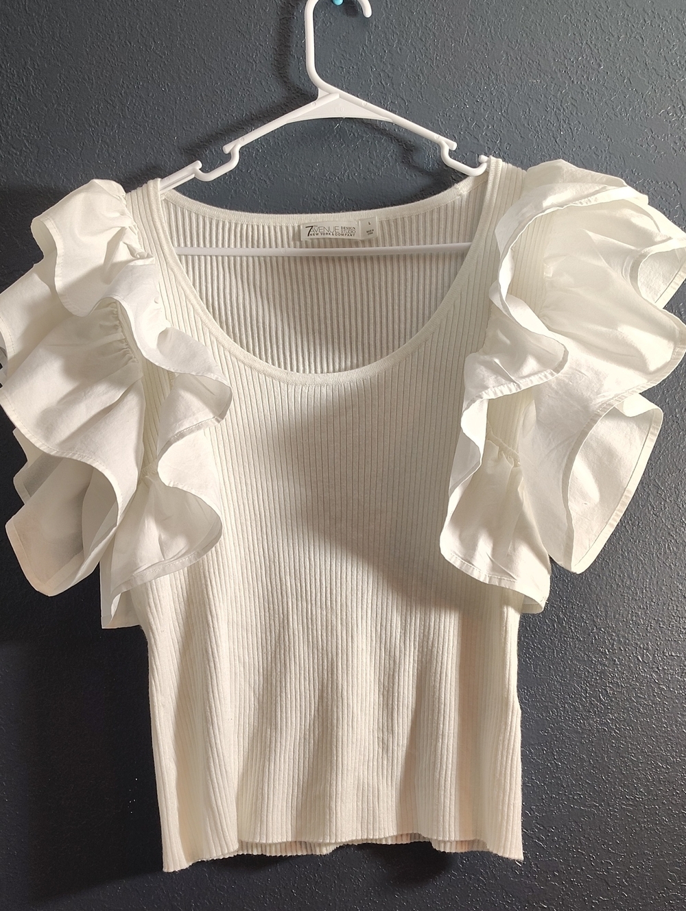 Ribbed Cream Crop Top with Ruffle Sleeve Detail